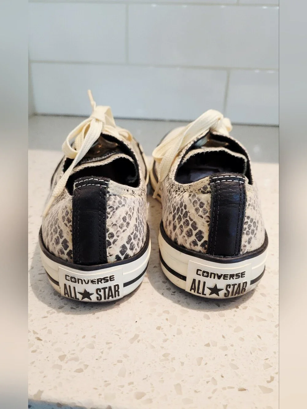 Converse All Star Unisex Snake Print Canvas Sneakers - Cream/Black | W-10 M-8 - Picture 8 of 9